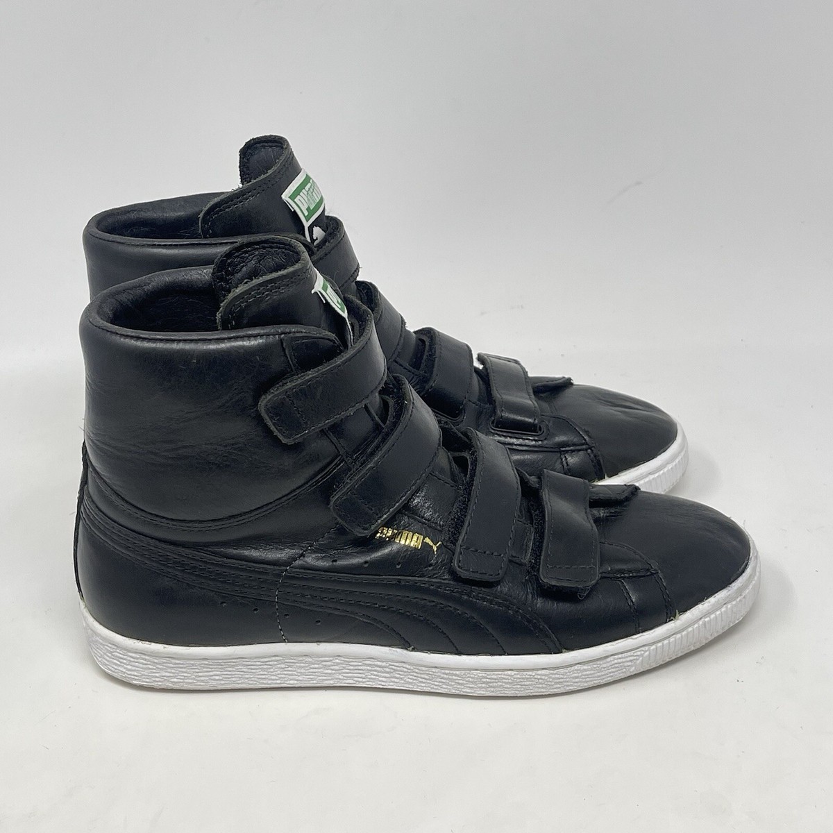 Puma Suede V Leather Classic Mid Shoes Mens Black Leather Straps