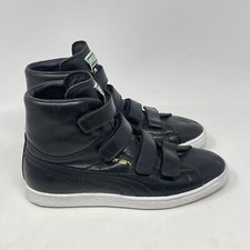 Puma Suede V Leather Classic Mid Shoes Mens 6 Black Leather Straps Casual Preppy