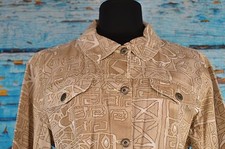 Chico's Women's Blazer Size 1 Medium Cotton Geometric Career Brown NEW Cute