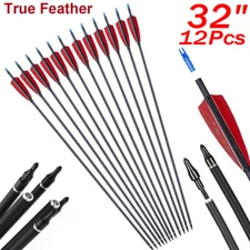 12Pcs 32" Turkey Feather Carbon Arrows Spine 500 OD:7.8 for Compound&Recurve Bow