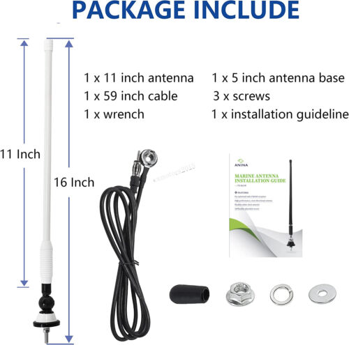 Mât d'antenne radio caoutchouc pour bateau marin RV 16" antenne flexible étanche - Photo 3/10