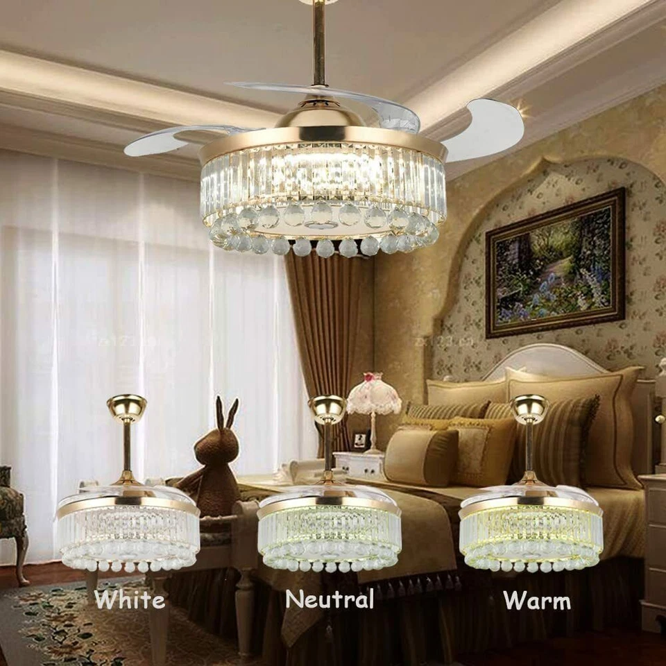 Ventilador de teto cristal 42" com luz e lustre alto-falante Bluetooth com 6 velocidades - Imagem 4 de 4