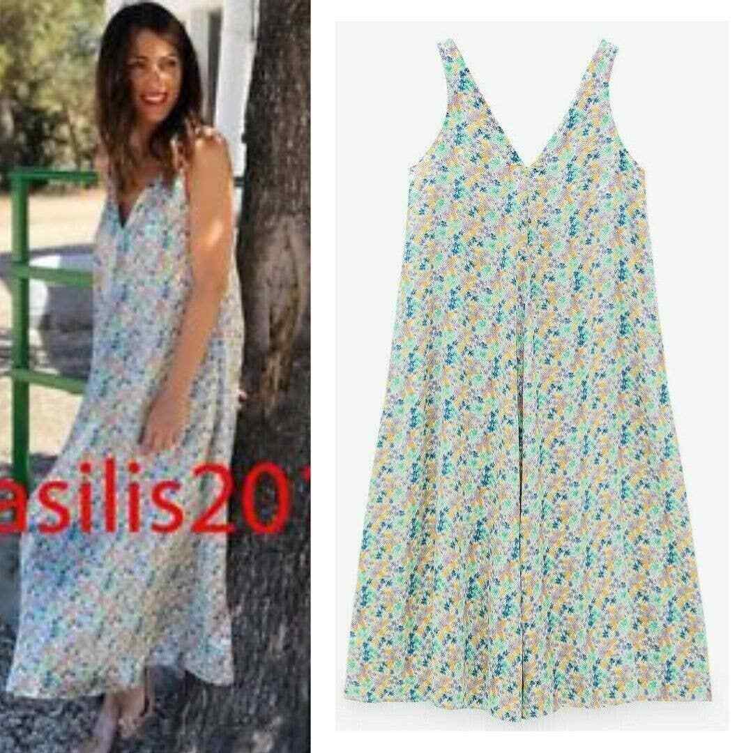 ZARA WOMAN SATIN V-NECK STRAPPY PRINTED DRESS MULTICOLOURED 8342/320 NEW SS20 image 3