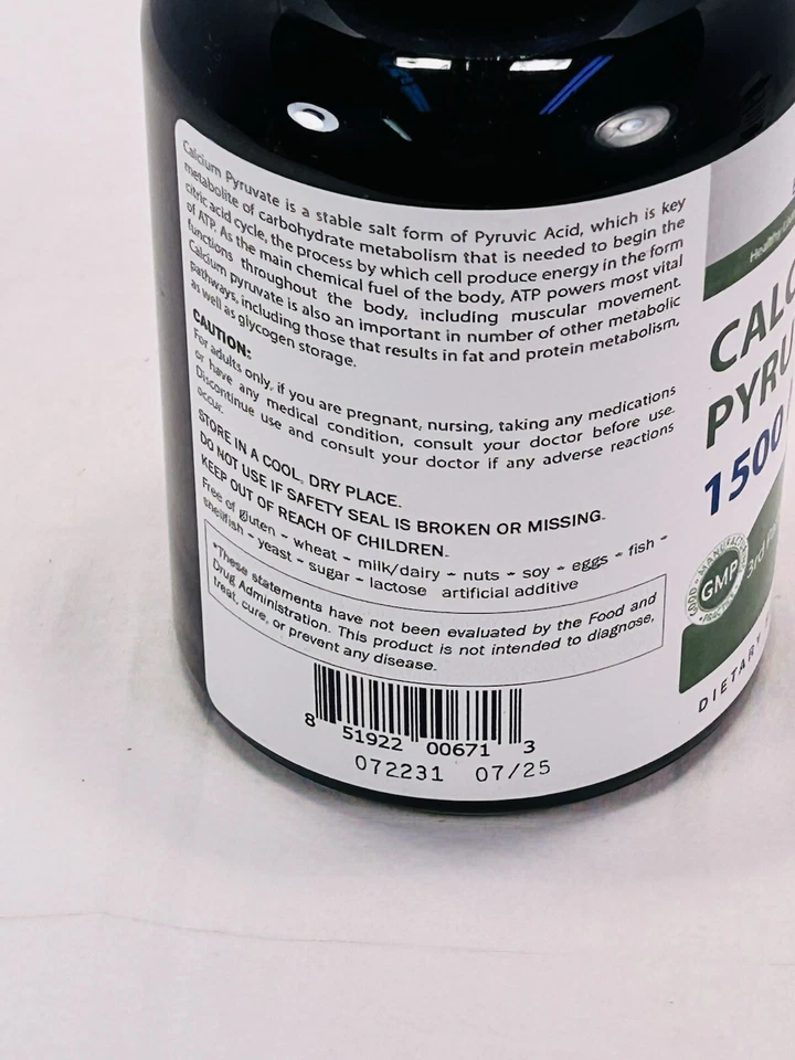 Brieofood 钙 Pyruvate 1500 毫克 240 粒胶囊补充剂有效期至 2025 年 7 月 — 第 2/3 张图片