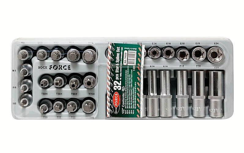 Douilles TORX et Spline Rockforce T4322 en acier chrome-vanadium pour vissage haute résistance