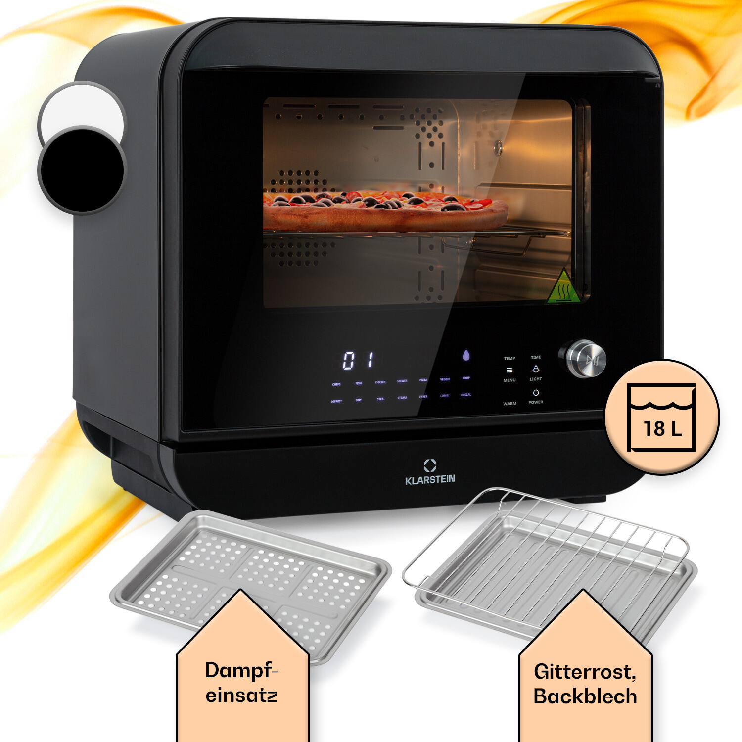 Heißluftfritteuse Airfryer Dampfgaren 18 L 2450 W Backofen Edelstahl Schwarz