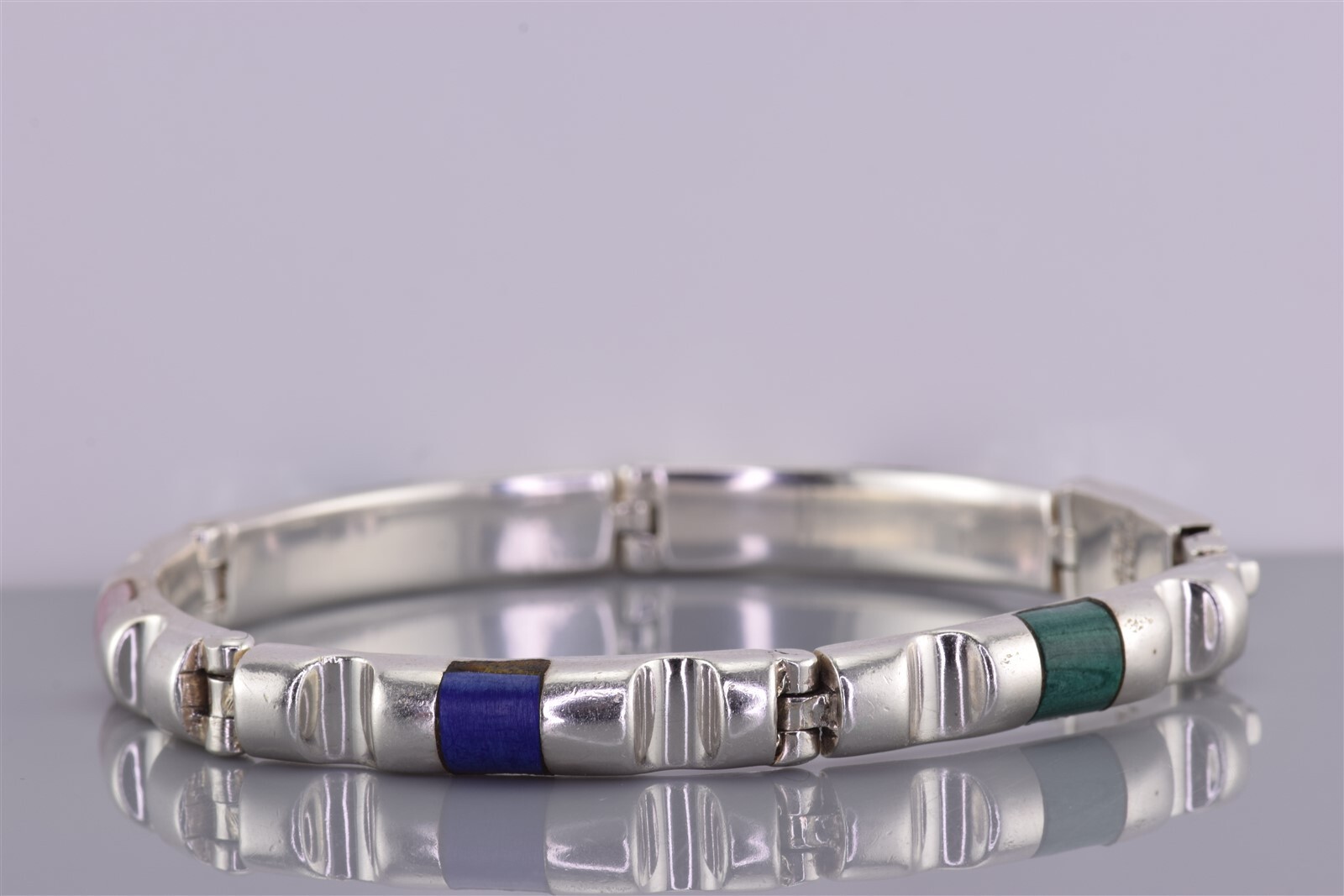 Sterling Silver Solid Gemstone Accented Hinged Ba… - image 5