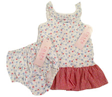 NEW BABY GIRLS 6 MONTHS CHAPS 2 PIECE SET SUN DRESS & DIPER COVER RED WHITE BLUE