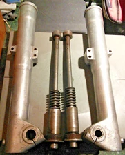 AJS Stormer 250 370 410 front fork leg bottom sliders pair with dampers 1968-72