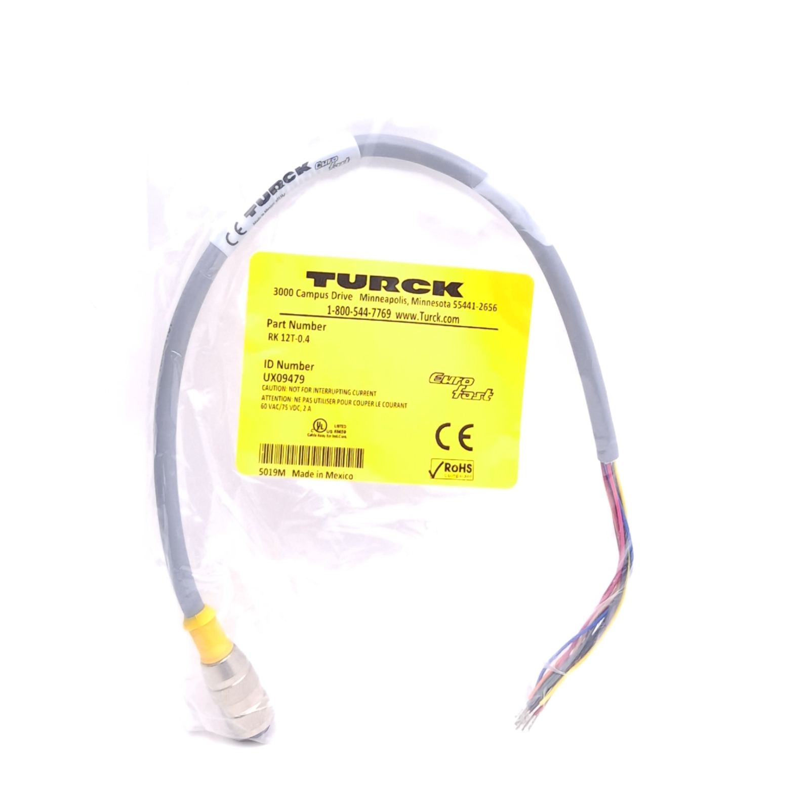 Turck RK 12T-0.4 UX09479 Cordset, M12 12-Pin Female to Flying Leads, 0.4m Length