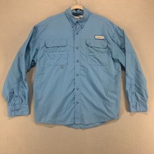 Panama Jack Button Up Shirt Mens Medium Blue Fishing Vented Lined Long Sleeve