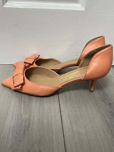 Salvatore Ferragamo Orange Leather Bow D'Orsay Pumps Size UK7.5 / EU40.5 - Picture 3 of 17