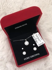 NWB Giani Bernini Cubic Zirconia 3-Pc Pendant Necklace & Stud Earrings in Silver