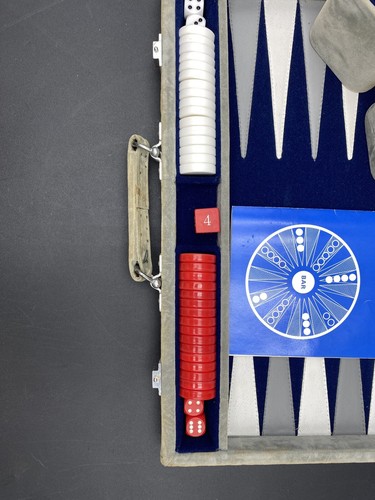 Skor-Mor Backgammon Set weiß & blau Brett mit grauer Reisetasche - Bild 2 von 15