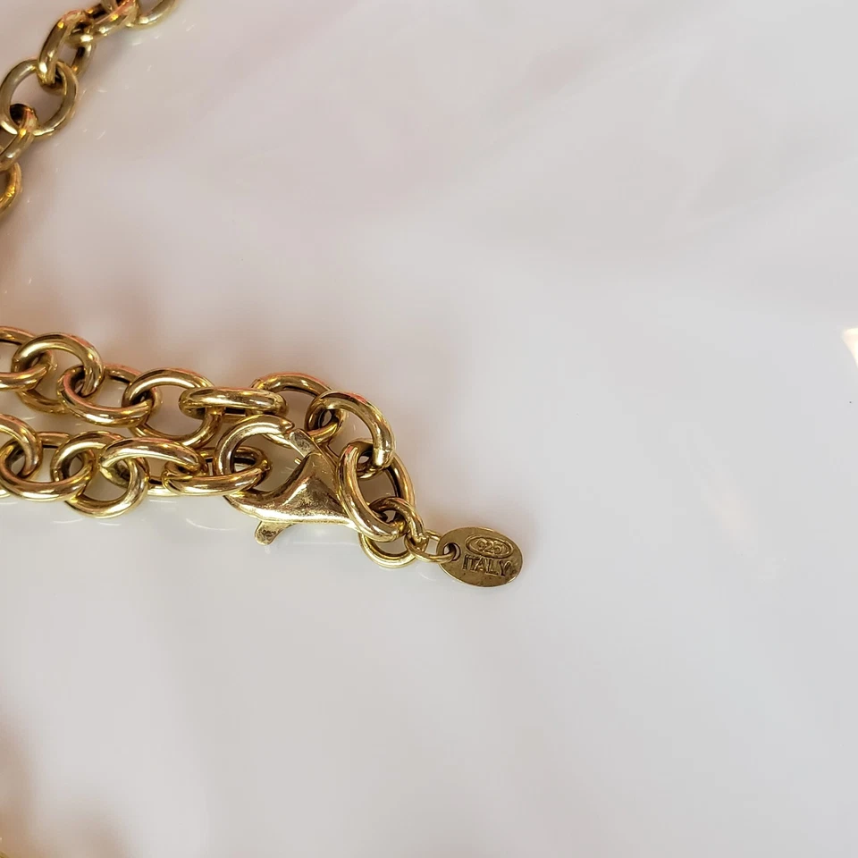 VERONESE Italia Piedra Negra 925 Vermeil Cadena Eslabón Distintivo Collar 30" Largo Foto 4 de 4