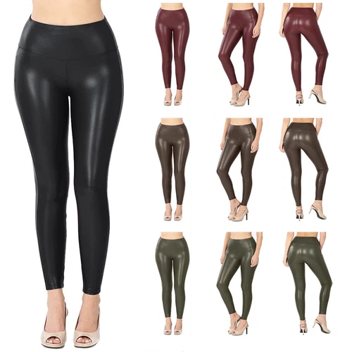 Womens High Waist Faux Leather Leggings Stretchy Pants