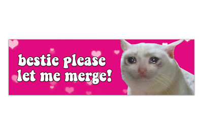 Bestie Please Let Me Merge Cat Y2K Pink Aesthetic Funny Gen Z Meme Bumper Magnet