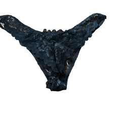Vintage Fredericks Of Hollywood 90  s Thong Panties S Lace Iridescent Black Y2K