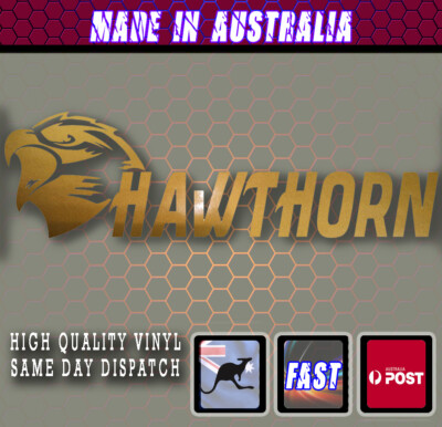 HAWKS hawk Hawthorn Decal Sticker Supporter Fan AFL Sports CAR LAPTOP satin Gold