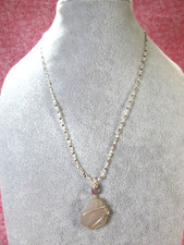 Wire-Wrapped Sea Glass Pendant w/ 18" Sterling Silver Plated Nugget Chain / S
