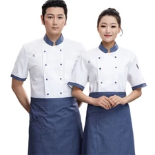 Unisex Short Sleeve Chef Coat Jacket Restaurant Kitchen Chef Uniform Shirt