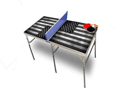 American Flag BW  Portable Tennis Ping Pong Folding Table w/Accessories