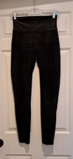 Spanx Velvet Shine Leggings Black Gold Metallic Shimmer High Rise Size Small
