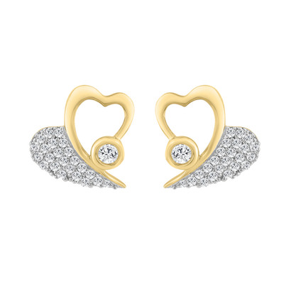 0.20Ct Round Genuine Natural Diamonds 10K Yellow Gold Heart Stud Earrings