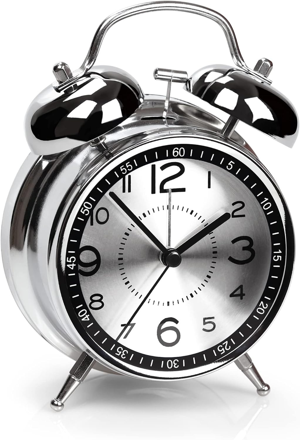 Heavy-Duty Twin Bell Alarm Clock for Deep Sleepers - Silent Quartz, Gray
