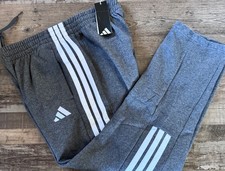 NWT Mens Adidas L Heather Gray/White 3 Stripe Fleece Pants Large