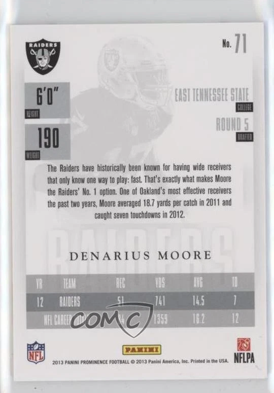 2013 Panini Prominence Denarius Moore #71 - Image 2 of 2