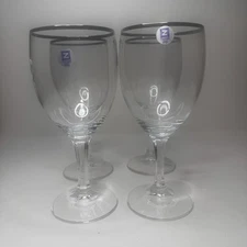 4 Zweisel Glas Germany Crystal 7.0” Wine Water Glasses Silver Platinum Rim