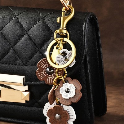 COACH Tea Rose Mix Flower Bag Charm Multi Bag Charm Key Ring Hinge