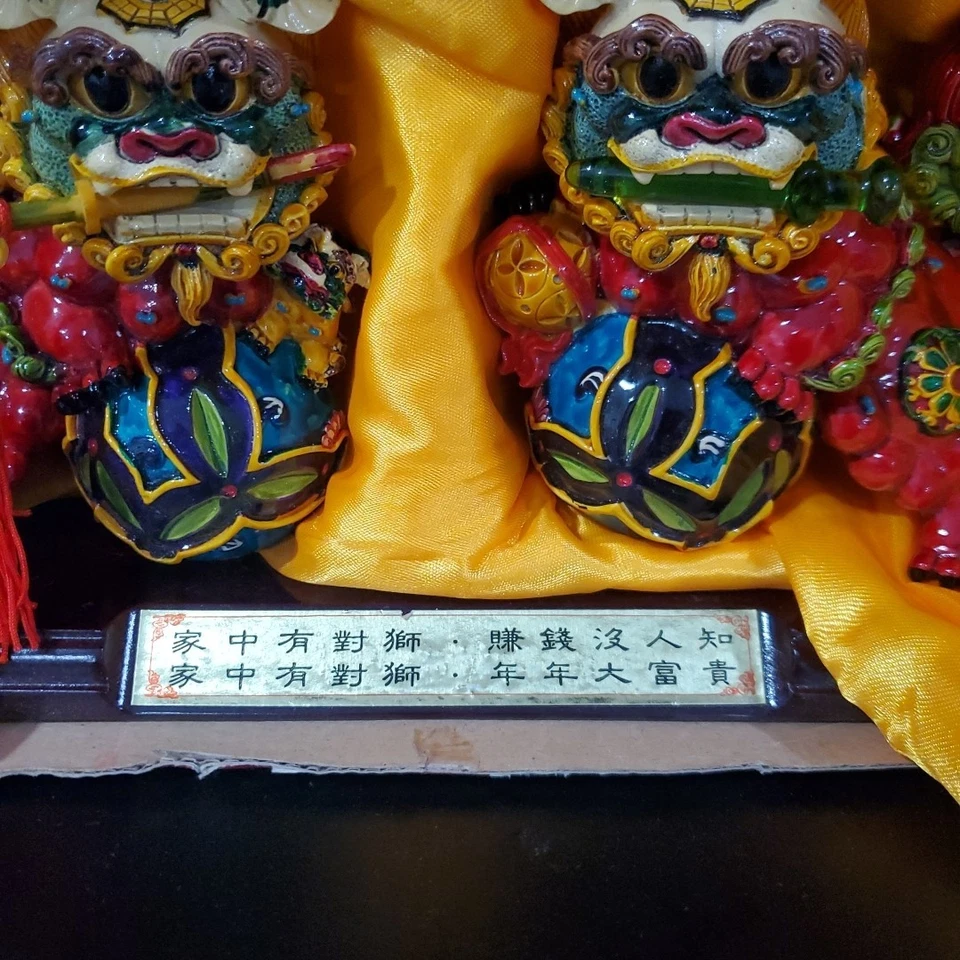 5" Chinese Pair Wucai Porcelain Koji Pottery Foo Dog Lion Fengshui Stamped RARE - Image 4 of 4