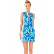 Lilly Pulitzer Penelope Shift Dress Blue Crush Bamboo White Size 2 Tropical