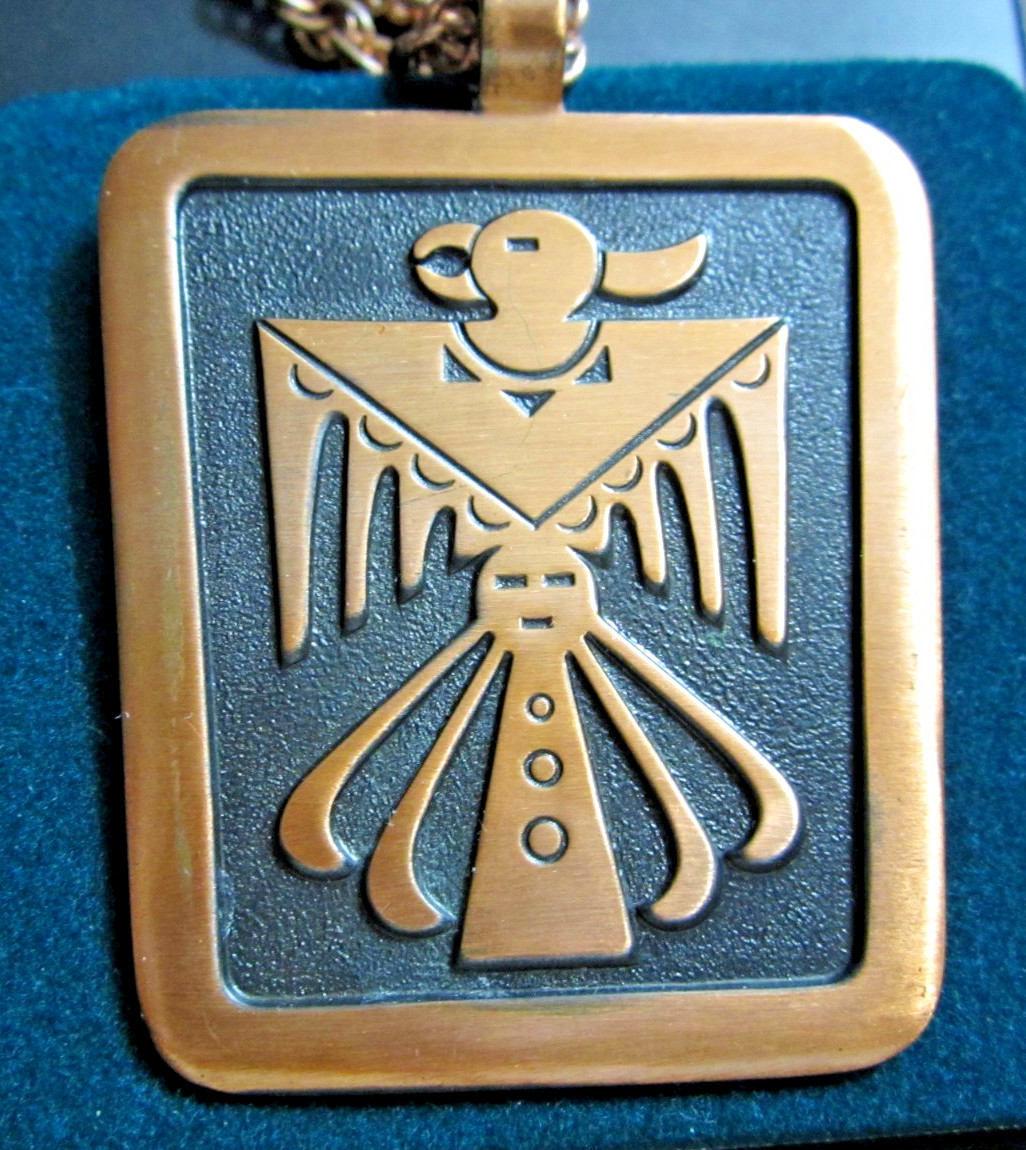 VTG Navajo Copper Thunderbird Pendant Necklace Bell Trading Post 30