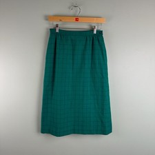 VTG Miss Pendleton Wool Plaid Pleated Skirt 10 Midi Green Blue Tartan Academia