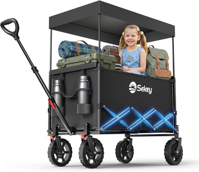 Sekey XXL Bollerwagen Faltbar Kinder 150L 150KG, Faltbarer Bollerwagen Mit Dach 