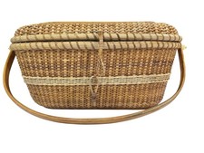 Nantucket Lined Basket Swing Handle & Toggle Closure Sewing Purse EUC