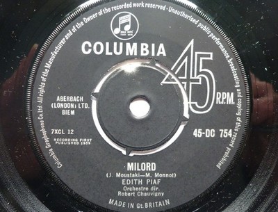 Edith Piaf Milord 7'' Columbia DC754 EX 1960s black label
