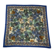 Vintage TIE RACK Large Scarf Art Of The Scarf Blue Floral Shawl Square Headscarf
