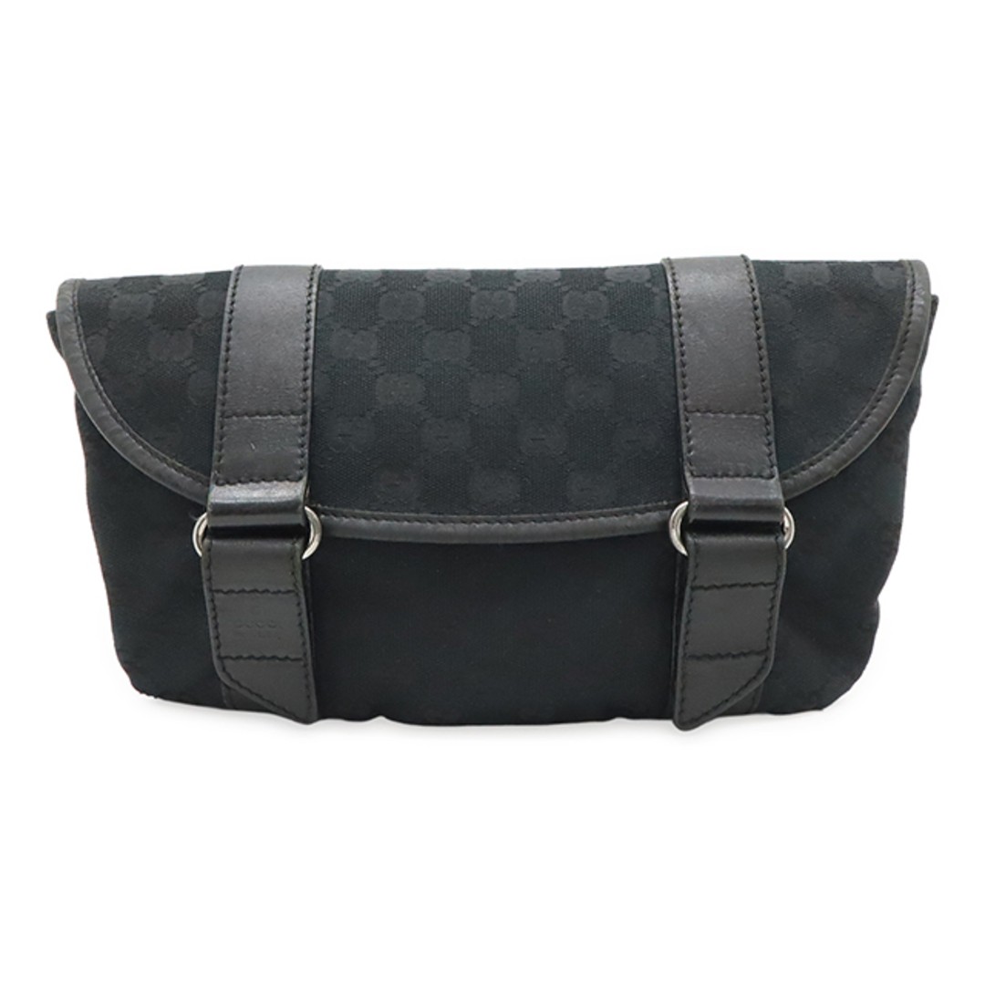 Gucci GG Canvas Waist Bag Leather Black Silver Hardware Used New