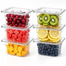 6 Pack 1/6 Size Plastic Clear Food Pans with Lids for Kitchen Restaurant Food...