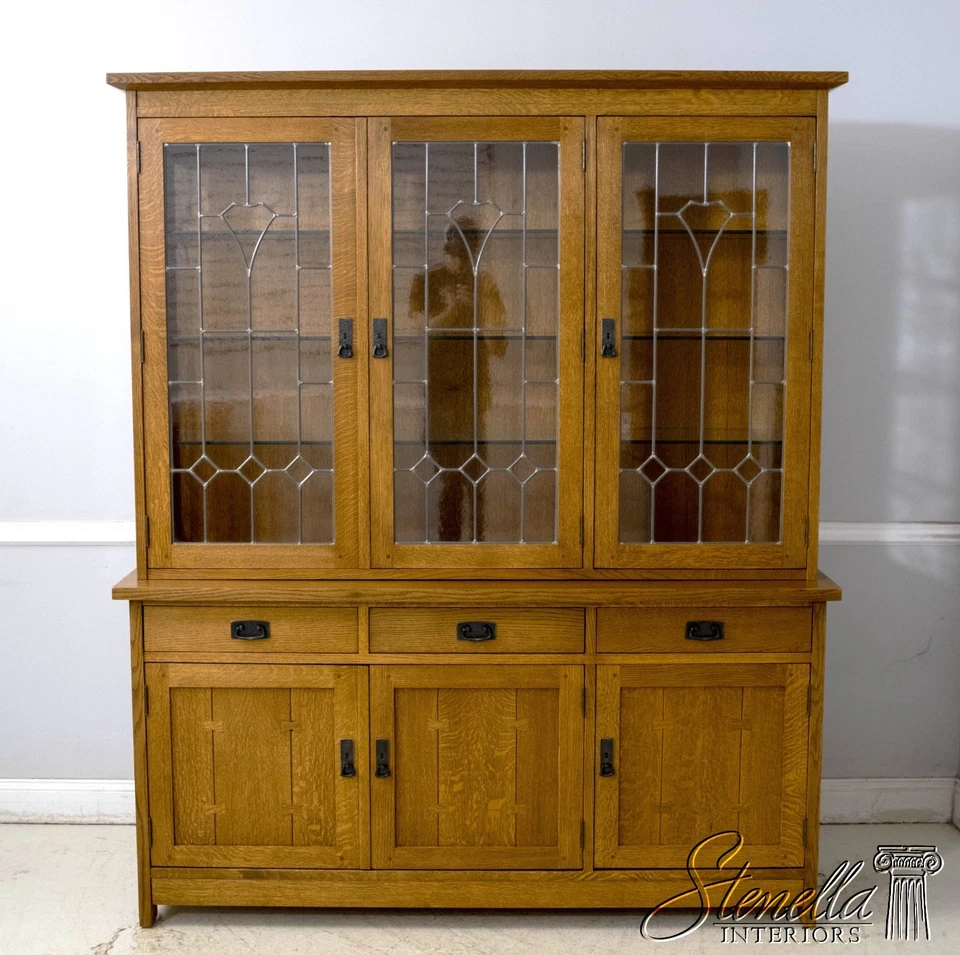 70248: STICKLEY Arts & Crafts Mission Oak Leaded Glass China Cabinet - Image 2 of 4