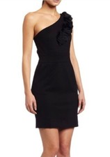 Trina Turk Women's Little Black Dress Cocktail One Shoulder Ruffled Sz 4
