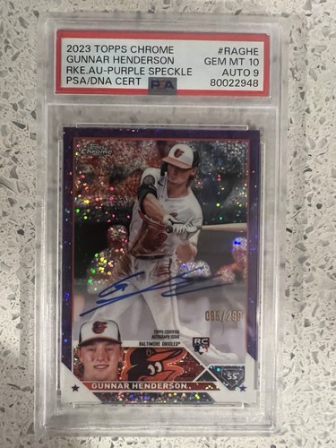 2023 Topps Chrome RC Gunnar Henderson #RA-GHE Purple Speckle Auto /299 PSA 10