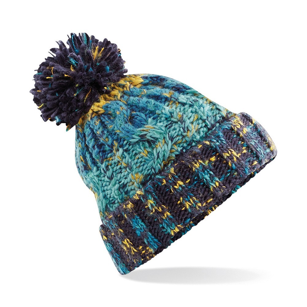 Corkscrew Winter Thermal Lined Pom Pom Bobble Beanie Ski Hat Marine Splash