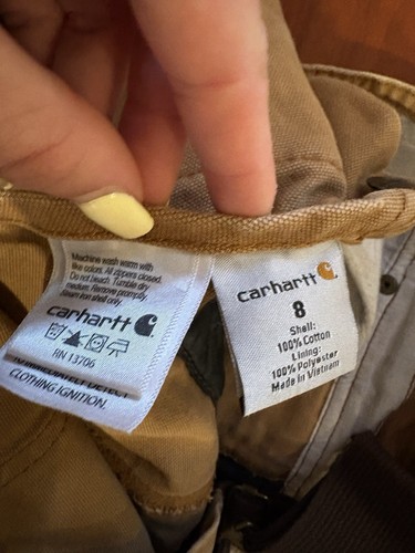 Carhartt Youth Bib Overalls Size 8 Brown Canvas Workwear Double Knee Barn - Picture 10 of 10