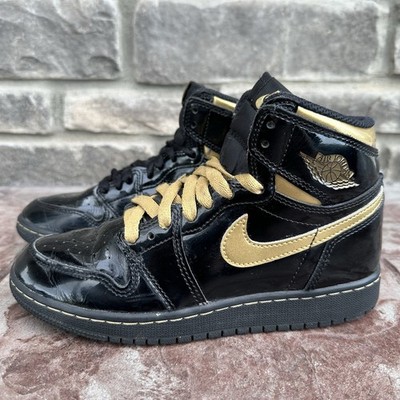 Nike Air Jordan 1 Retro High Shoes Size 3.5 Youth OG Gold Black Metallic Sneaker