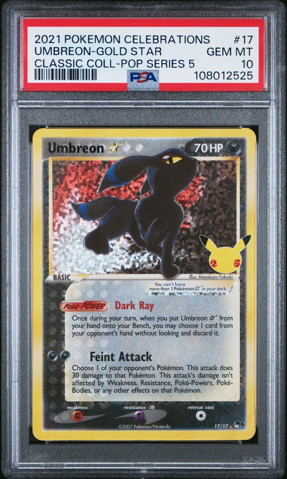 Umbreon Gold Star 17/17 Pokemon Celebrations Classic Collection PSA 10